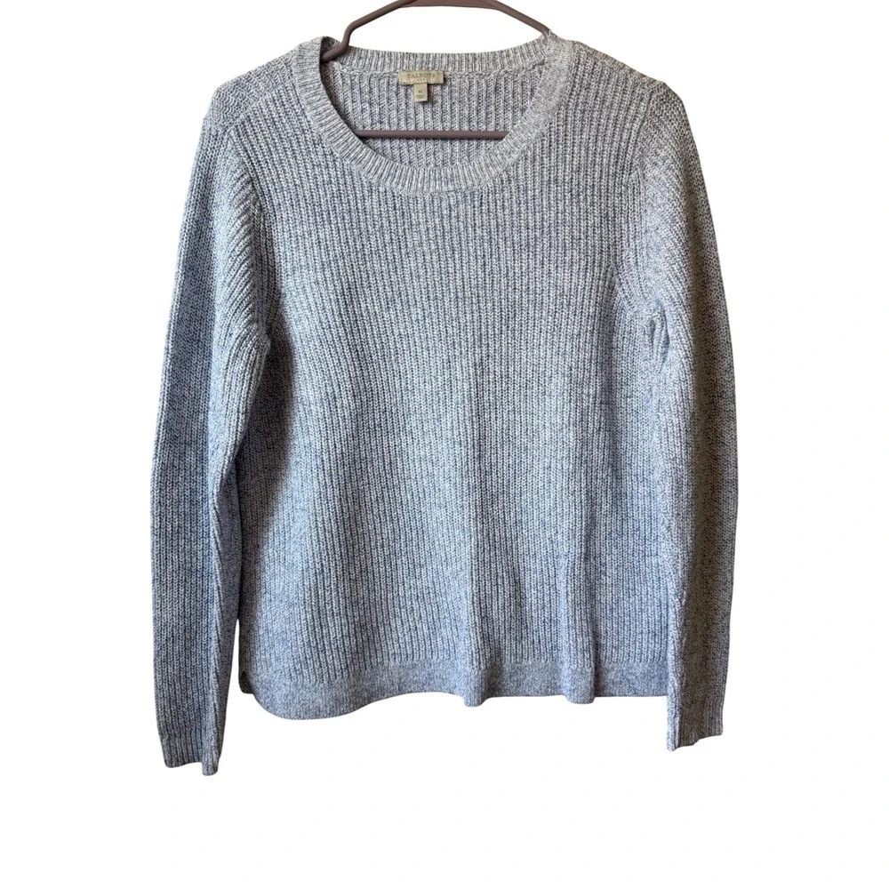 Talbots Womens Blue White Marled Ribbed Knit Crew Neck Pullover Sweater Size M